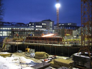 Linde Agora Rohbau Winter Nacht